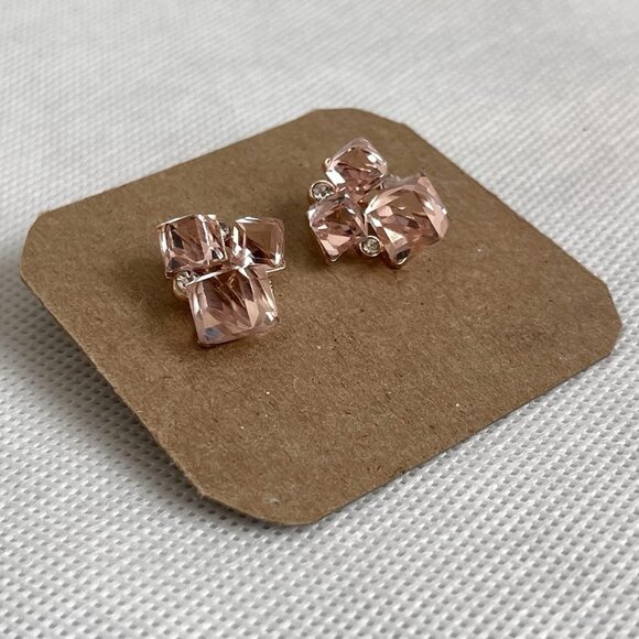 Gold Toned Rose Crystal Geometric Gemstone Cluster Earrings NWOT - Picture 2 of 4